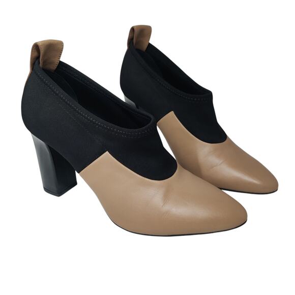 Via Spiga Bayne Leather Color Block Luxury Bootie Heels 6 Made in Italy Designer - Picture 1 of 12